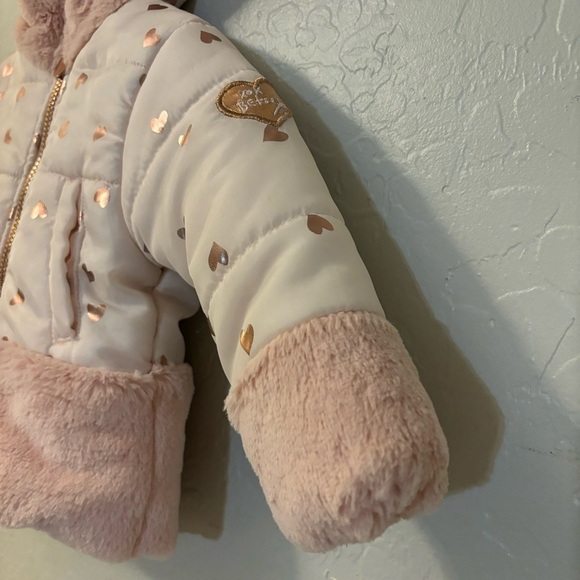 Betsey Johnson Kids Toddler Pink Heart Print Faux Fur Winter Coat Jacket 12M - Picture 3 of 10